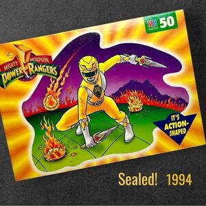 SEALED 90s Vintage Power Rangers Puzzle 50 Pieces Action-Shaped 1994 Yellow